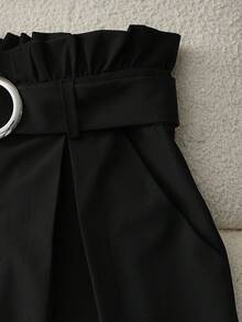 Franclia New Striped Camisole Top And Ruffle Hem Shorts 2 Pieces Set, Waist Cinching Slimming - Black and White - View 3