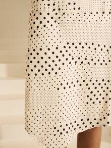 Aralina 女士波点低腰宽腰带不对称下摆飘逸中长裙，波点半身裙，可爱外出装 - 黑與白 - 查看 7