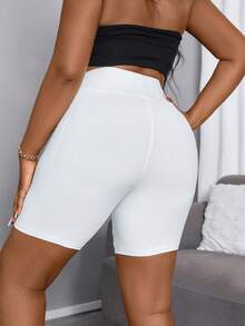 SHEIN CURVE+ Quần legging co giãn cỡ lớn dành cho nữ, quần legging trắng, quần short trắng, mùa xuân/hè. - trắng - Xem 2