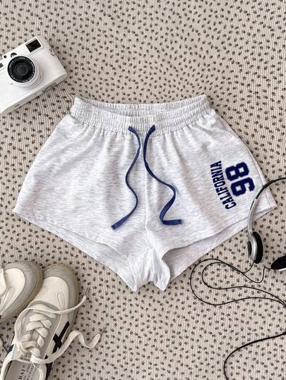 Tween Girls Loose Casual Comfortable Mid-Waist Patchwork Contrast Color Letter Print Shorts