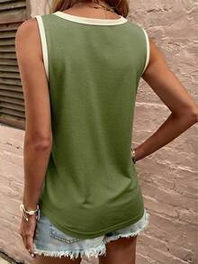 EMERY ROSE Women's Contrast Color Collar Sleeveless Tank Top - Multicolor - View 2