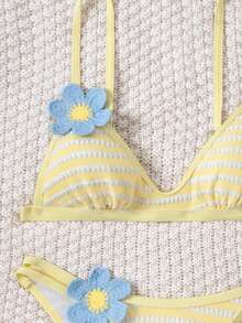 Swim Mod Women's Spaghetti Strap Fashionable Triangle Bikini Top, Summer - Yellow - View 6