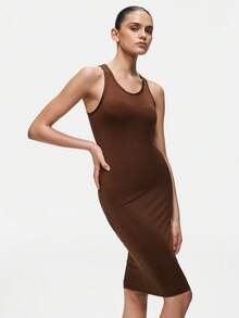 SHEIN Damen einfaches einfarbiges figurbetontes Camisole Nachthemd, Sommer - Kaffeebraun - Übersicht 5