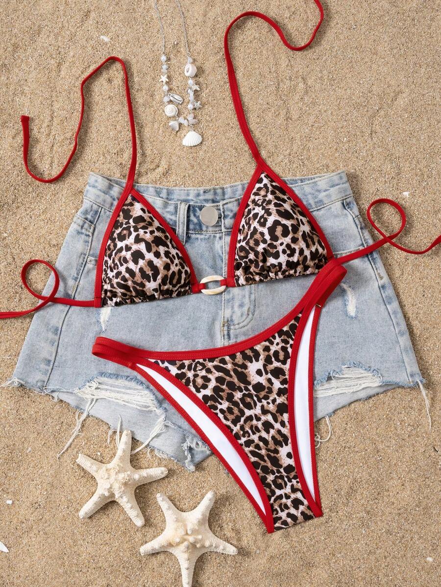 Swim Mod 豹纹性感比基尼套装，适合女士海滩度假和约会，春夏款 - 彩色 - 查看 1