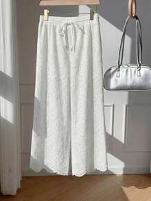 Comfortcana Quần ống rộng màu trắng thêu họa tiết, cỡ lớn, thích hợp cho mùa xuân/hè. - trắng - Xem 7