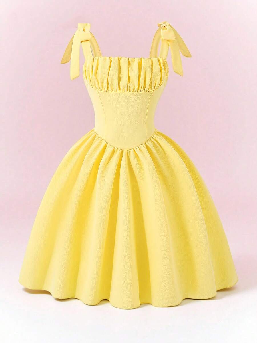 SHEIN Sparklyn 女童纯色蝴蝶结腰休闲夏装
