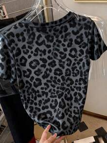 女士休闲豹纹圆领短袖T恤 - 彩色 - 查看 2