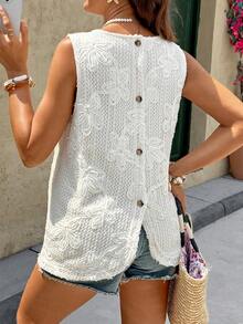 SHEIN Áo bầu không tay cổ tròn, họa tiết hoa - Màu be - Xem 2