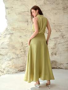 MOTF PREMIUM Đầm không tay chất liệu pha lanh, thời trang cho mùa xuân và mùa hè, thích hợp mặc hàng ngày. - Limelight Green - Xem 3