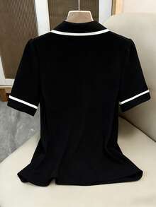 GlowEve Áo thun ngắn tay phối màu cổ polo thời trang mới dành cho nữ. - màu đen - Xem 2