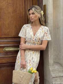 Hansera 2026春夏新款常规款女士单件加长碎花束腰连衣裙 - 杏色 - 查看 3