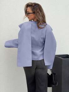 Jeta Ari Chemisier élégant à manches longues, taille plissée, couleur unie pour femmes - Bleu ciel - Voir 3