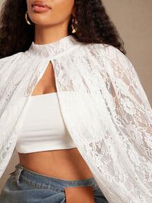 Vixey Blusa de mangas globo con abertura en el bajo y detalles de encaje transparente - Blanco - Ver 5