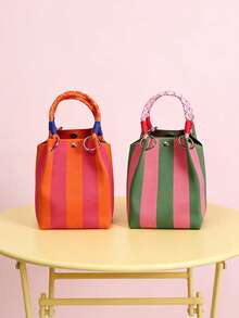 Joivida 1 pezzo Borsa a tracolla lavorata a maglia a righe, con grande capacità, adatta per le donne. Può essere utilizzata come borsa per il pendolarismo o come borsa da viaggio. È adatta per i viaggi. - Multicolore - Visualizzare 9