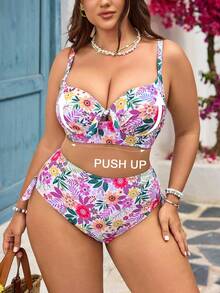 SHEIN Swim Curve Vestido de playa con estampado floral para mujer de talla grande, estilizador y con soporte para vacaciones - Multicolor - Ver 3