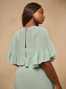 SHEIN BAE Plus Size Women Solid Color Ruffle Hem Elegant Waist Cinched Party Dress,Summer Outfit For Women,Spring Clothing,Festival Dresses,Easter Dress Women,Elegant Long Party Dress,Beach Outfit,Plus Size,Curve,Holiday Dresses,Elegant  Dress,Green Dresses For Women ,Ruffle Dress - Green - View 7