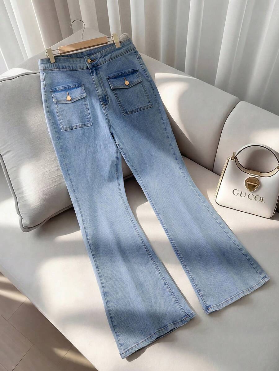EMERY ROSE Plus Size Women's Vintage Washed Denim Jeans, Spring/Summer - Light Wash - View 1