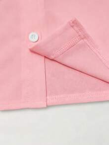 男童休闲卡通笑脸印花短袖衬衫，前开襟纽扣设计，夏季款 - 粉色 - 查看 4