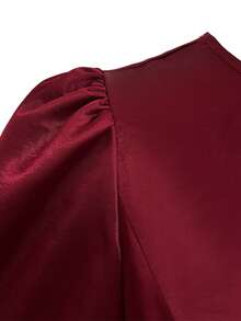 GlowEve CURVE Vestido elegante de manga corta con cuello redondo y decoración de lazo en talla grande de unicolor - Burdeos - Ver 4