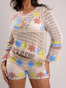 Swim Vcay 女士优雅新款镂空常规沙滩短裤，夏季度假 - 彩色 - 查看 4