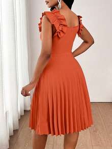 SHEIN Lady Vestido corto sin mangas de unicolor y minimalista para mujer, uso casual diario - Naranja - Ver 2