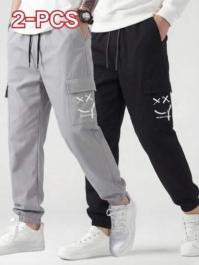 Mirajuku 2pcs/Set Tween Boy Fashion Pants, Black & Gray Colors, Soft Comfortable Fabric, Suitable For Outings, Photo Shoots, Versatile Stylish Fit, Must-Have Essentials For Teenage Boys