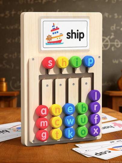 POKOJA LAND Letter Spelling Learning Board + Double-Sided Word Cards ,Educational Toy For English Phonics Introduction,Wooden Toys(Suitable For Ages 3+)