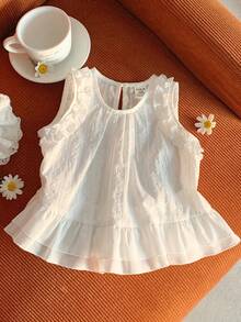 女婴休闲白色波点宽松背心 - 白色 - 查看 7