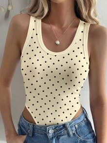Y2K Sexy Polka Dot Ribbed Bodysuit, Bodycon Slim Fit U-Neck Sleeveless Top, Retro American Style Polka Dot Ribbed Bodysuit Body Tops For Ladies Polka Dot Top - Multicolor - View 4