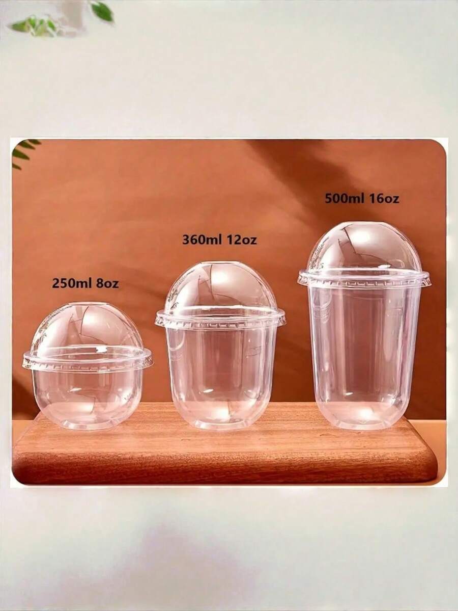 30个U型带盖纸杯蛋糕杯、冰淇淋杯、果汁杯、水果牛奶杯、奶茶杯，超可爱圆形迷你耐热杯 - 透明色 - 查看 1