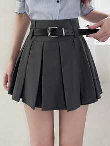 FRIFUL Women's Summer/Spring Solid Color Pleated Short Lining Shorts, Loose Casual Versatile Slim Fit Mini Skirt - Grey - View 7