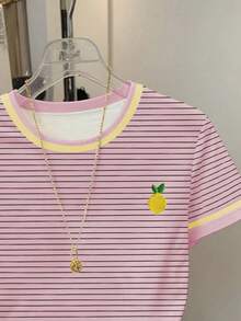 Resyla Women's Casual Striped Short Sleeve Round Neck T-Shirt, Summer - Multicolor - View 4