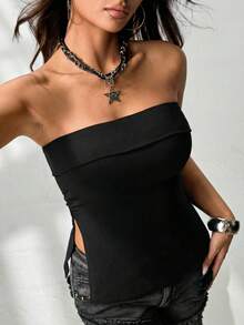 ROMWE Y2K Subculture Leopard Print Cropped Camisole Top With Slit Hem For Women ,Petite Women - Black - View 10