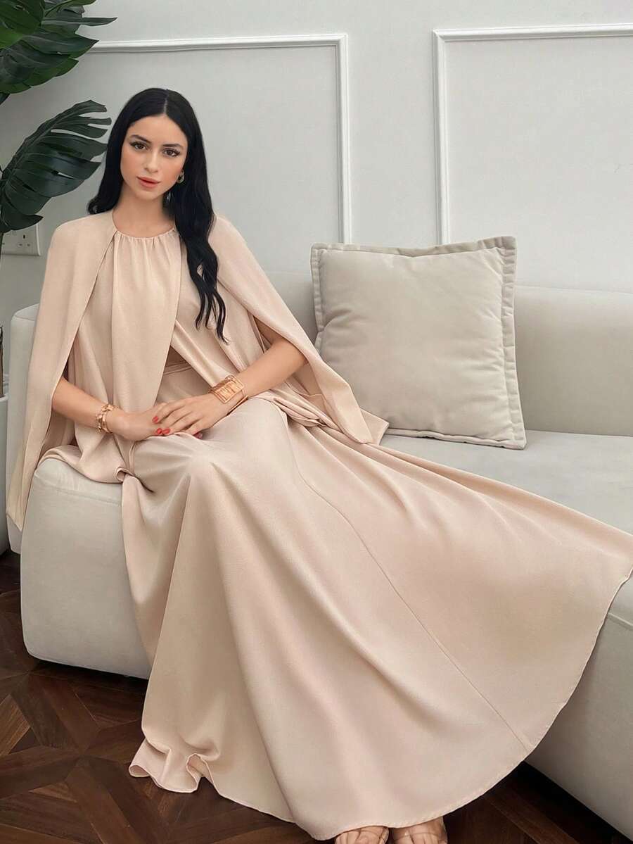 Modelyn Women's Spring New Asymmetrical Top And Long Dress 2 Pieces Set - Dusty Pink - View 1