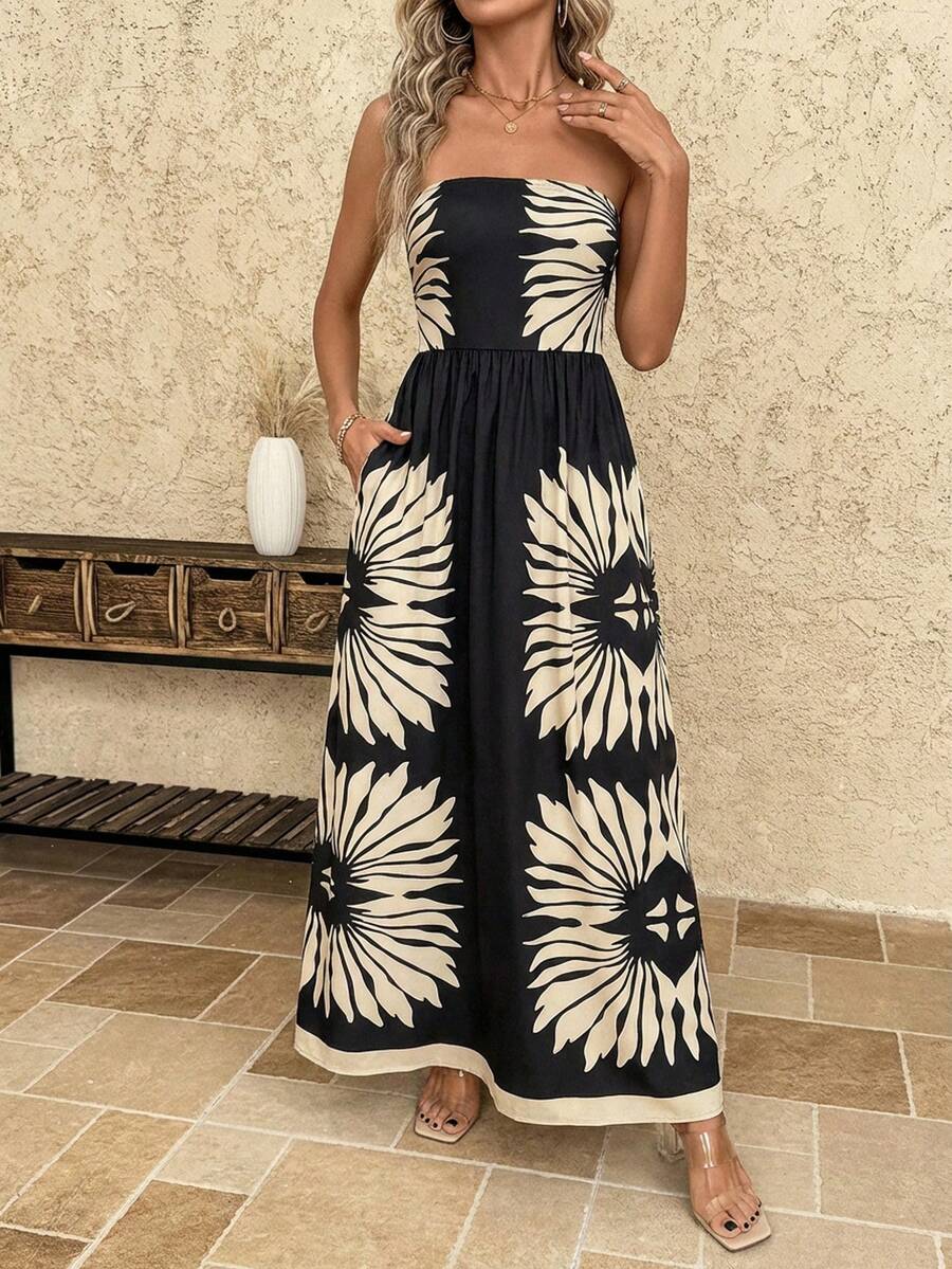 Amorya 女士新款优雅收腰显瘦印花连衣裙，适合海滩度假、优雅办公室、复古风、修身剪裁、职业装、送给妈妈的礼物、A字裙、节日装、海滩约会之夜、夏季连衣裙、优雅连衣裙、无肩带长款连衣裙、无肩带夏季连衣裙、长款连衣裙、度假沙滩长裙、女士长款连衣裙、女士吊带连衣裙、长款吊带连衣裙、女士长款连衣裙、度假装、女士度假连衣裙、精品连衣裙、女士长款连衣裙、女士夏季连衣裙、无肩带长款连衣裙、印花连衣裙、女士无肩带连衣裙、女士休闲连衣裙 - 彩色 - 查看 1