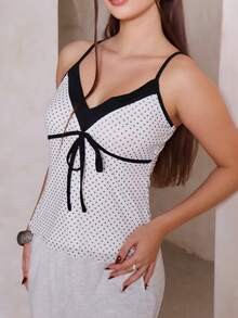 Duda Rubert 女式撞色波尔卡圆点印花系带吊带背心 - 黑與白 - 查看 5