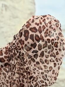 MOTF PREMIUM Blusa suelta de escote en V semitransparente con estampado de leopardo, para primavera/verano/otoño - Marrón - Ver 7