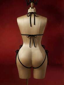 Fantasy Costume Women's Mesh Sheer Halter Tie Back Sexy Costume - Black - View 2