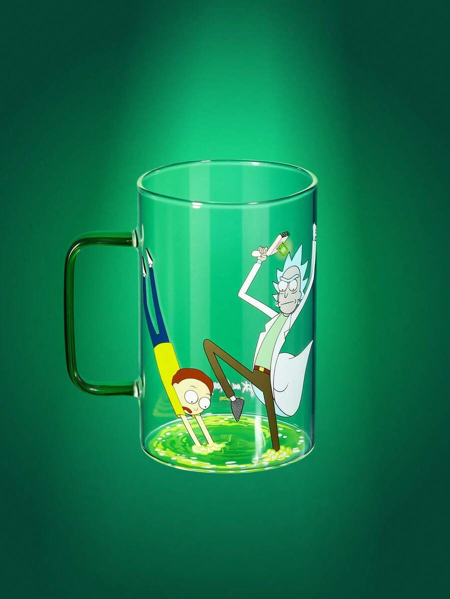 Rick and Morty X SHEIN 1个 27.1盎司/800毫升 可爱卡通图案印花硼硅酸盐玻璃杯，耐冷耐热，适用于牛奶、果汁、咖啡等，Portal - 無色 - 查看 1