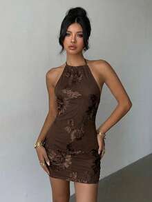 Aloruh Women's Sleeveless Fitted Elegant Mini Dress,Summer Dresses For Women - Coffee Brown - View 4