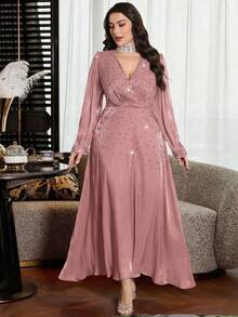 Modelyn Vestido elegante y minimalista de ajuste ceñido que estiliza la cintura para mujer de talla grande - Rosa - Ver 4