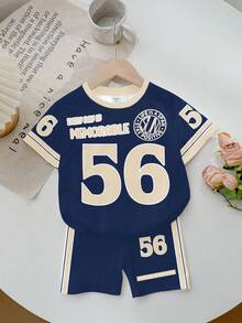 Bộ đồ thể thao thường ngày 2 món cho bé gái, in số 56, khẩu hiệu "Mỗi ngày đều đáng nhớ", tay áo phối màu, áo thun ngắn tay và quần short đạp xe, thích hợp cho mùa hè, thể thao, tập thể dục và những buổi đi chơi thường ngày. - Nhiều màu - Xem 3