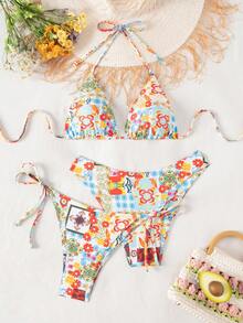 Swim Vcay Bộ bikini hai mảnh họa tiết hoa hình học mùa hè, chất liệu vải dệt kim, kiểu dáng hở lưng gợi cảm, thích hợp cho kỳ nghỉ, tiệc tùng, bãi biển, hồ bơi, năm mới, Giáng sinh. - Nhiều màu - Xem 1