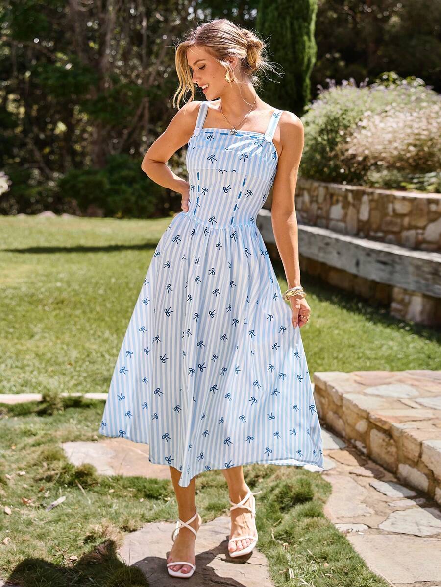 KARISMINA 春夏度假印花无袖连衣裙（女款） - 藍白色 - 查看 1