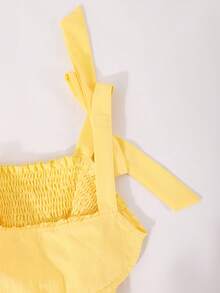 SHEIN Sparklyn 女童纯色蝴蝶结腰休闲夏装 - 黃色 - 查看 9