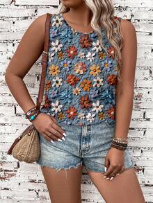 EMERY ROSE Plus Size Floral Print Casual Vacation Tank Top - Multicolor - View 5