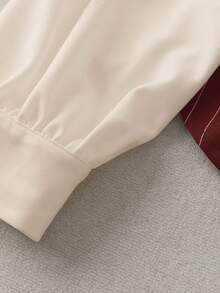 SHEIN Clasi 大码女式春秋季休闲商务通勤条纹印花长袖衬衫和裤子两件套 - 酒紅色 - 查看 3