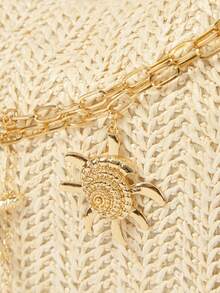 ROMWE Fairycore Bộ 1 túi xách đi biển dệt kim kèm phụ kiện, túi xách nữ thời trang cá tính phong cách nghỉ dưỡng biển (Bao gồm 1 túi và 1 bộ phụ kiện) - Chuỗi rùa màu be - Xem 4