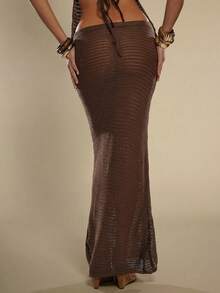 SHEIN BAE 女士亮片休闲百搭约会之夜针织裙 - 咖啡棕 - 查看 3