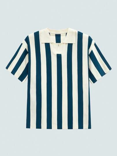 Modcrash Men's Old Money Style Striped Contrast Knitted Top/Khaki Clothing